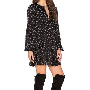 Free People Beck Printed Mini Dress Size XS Black White Red Floral